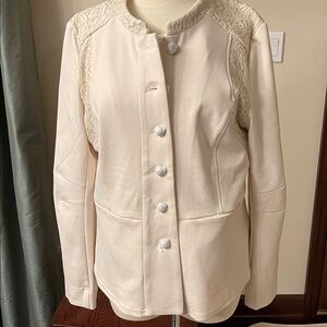 New LOGO by Lori Goldstein Cream Blazer with Lace Details